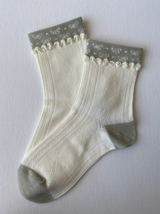 Bunny Floral Lace Crew Sock