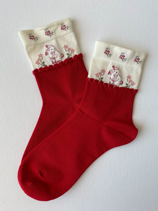 Red Bow Bunny Crew Sock