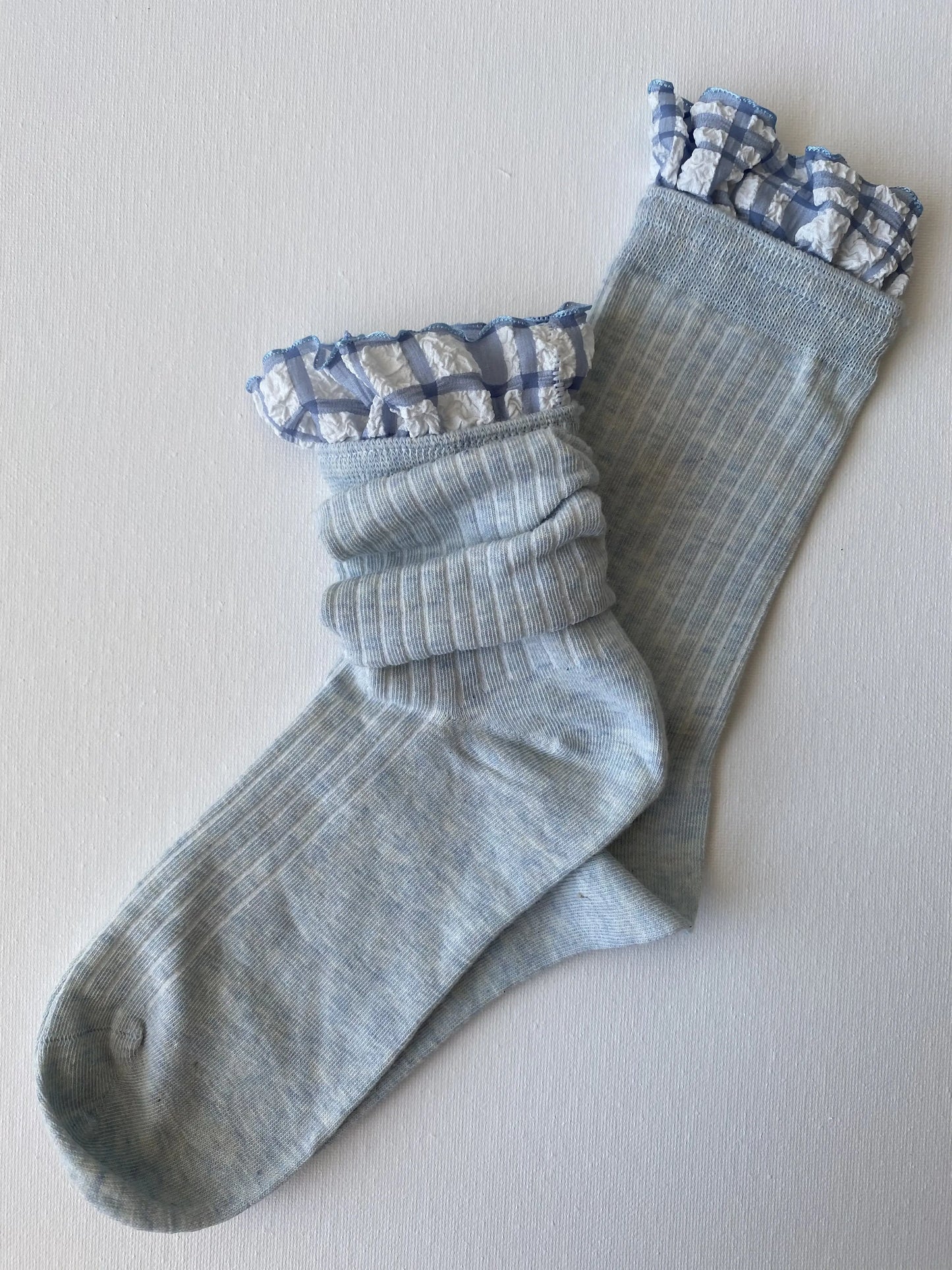 Product image of checked ruffle cuff crew sock in grey colour by Sock the Luck up AU