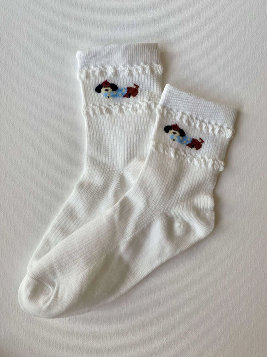 Product image of dachshund in sweater crew sock by Sock the Luck up AU