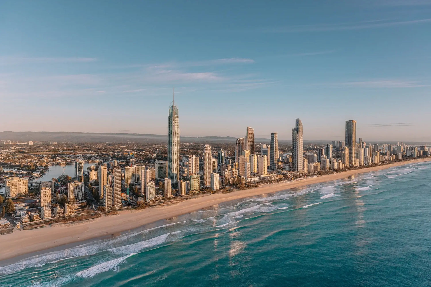 A scenic view of Gold Coast’s coastline, embodying the diverse Australian lifestyle that inspires Sock the Luck Up to create socks for every moment from beachside serenity to urban energy