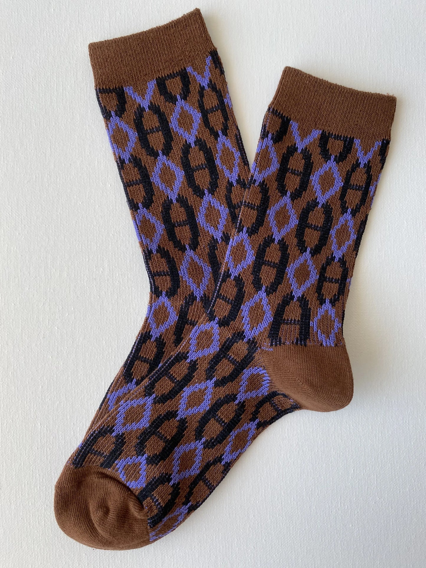 Product image of heritage diamond crew sock in brown and purple colours by Sock the Luck up AU