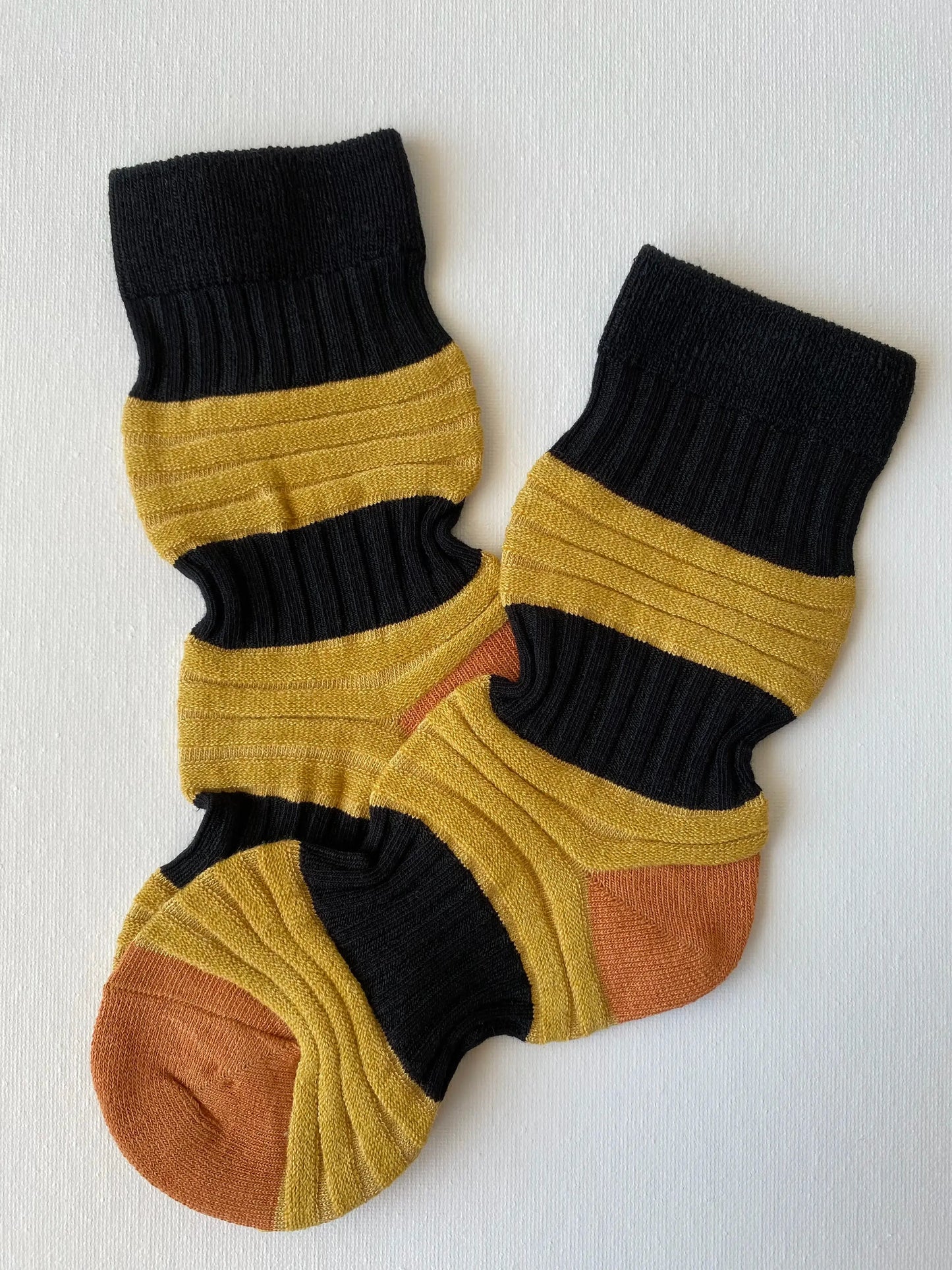 Product image of high contrast pleated crew sock in mustard and black colours by Sock the Luck up AU