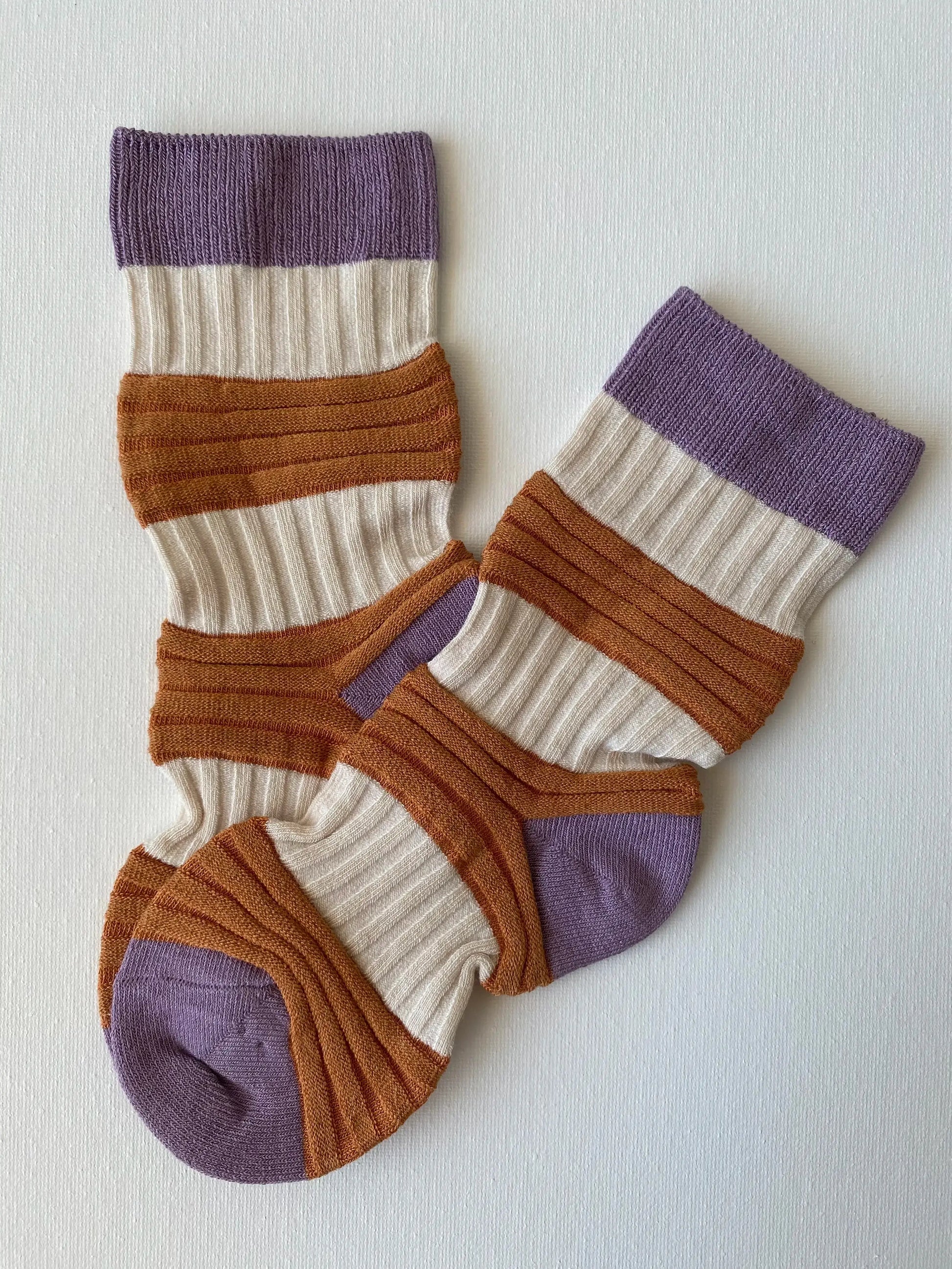 Product image of high contrast pleated crew sock in orange and cream colours by Sock the Luck up AU