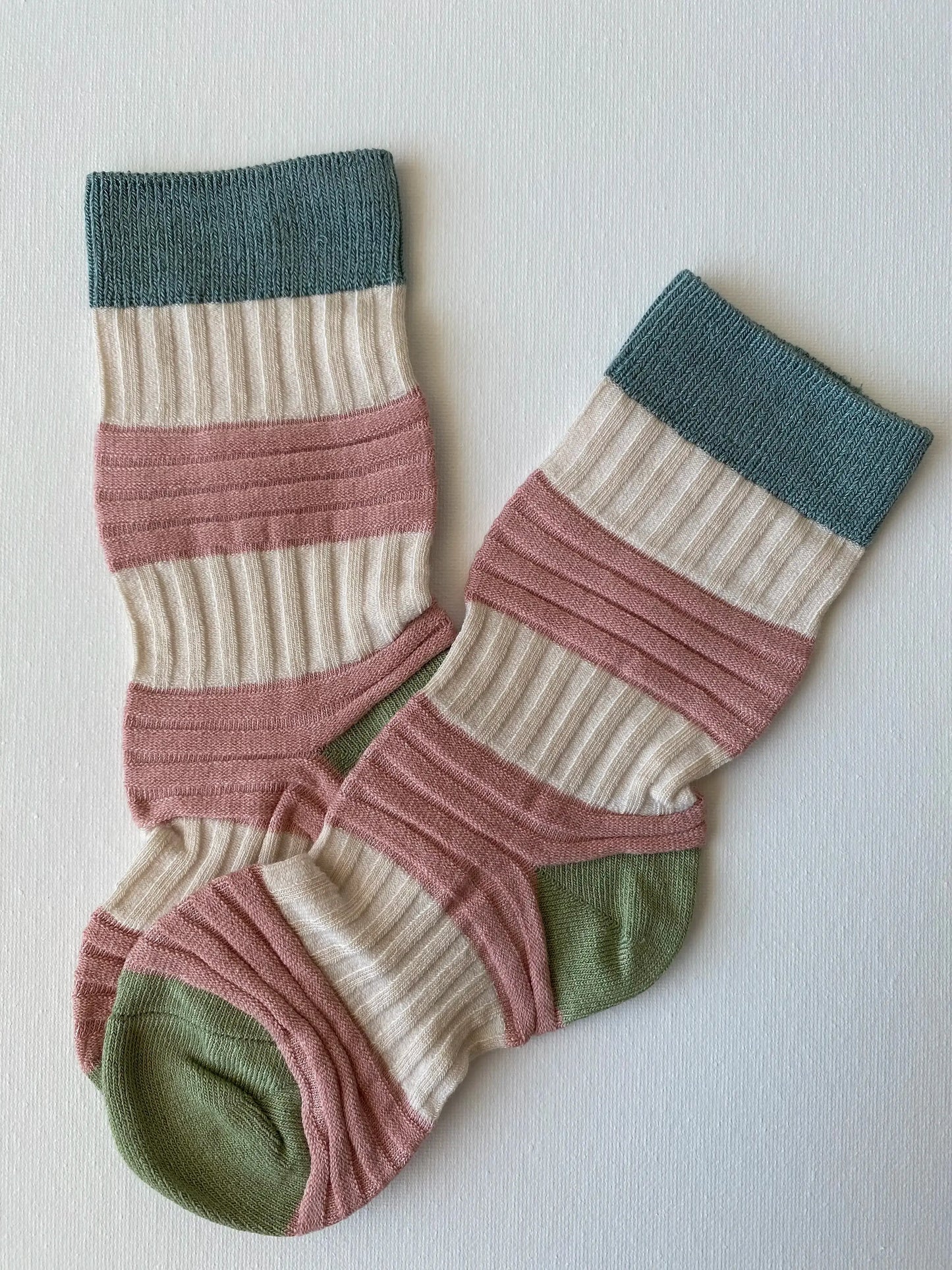 Product image of high contrast pleated crew sock in pink and cream colours by Sock the Luck up AU
