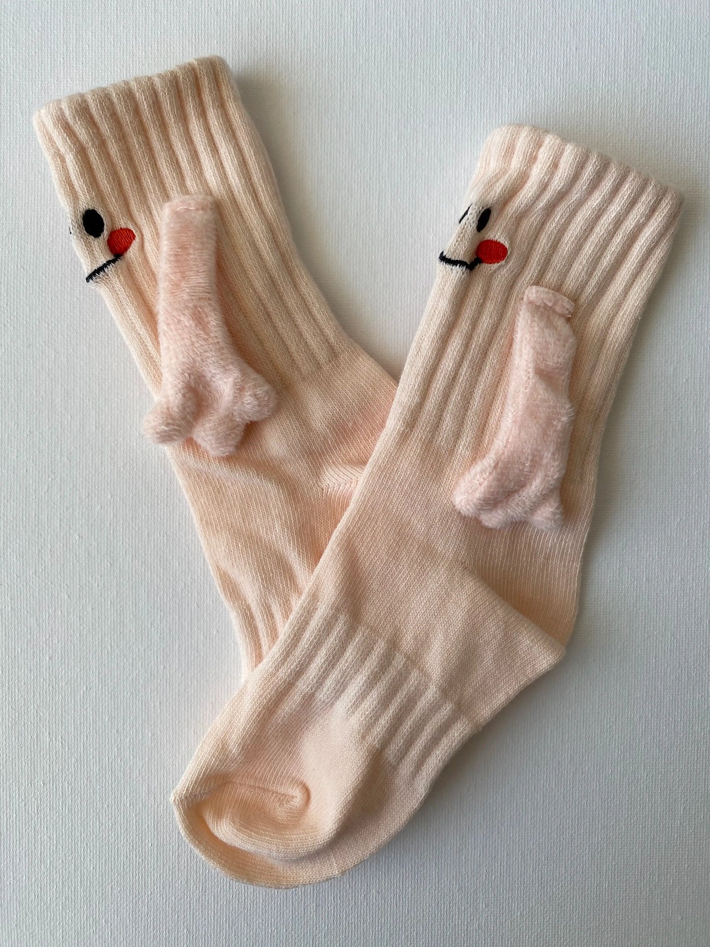 Product image of magnetic smiley face family crew sock in beige colour adult size by Sock the Luck up AU