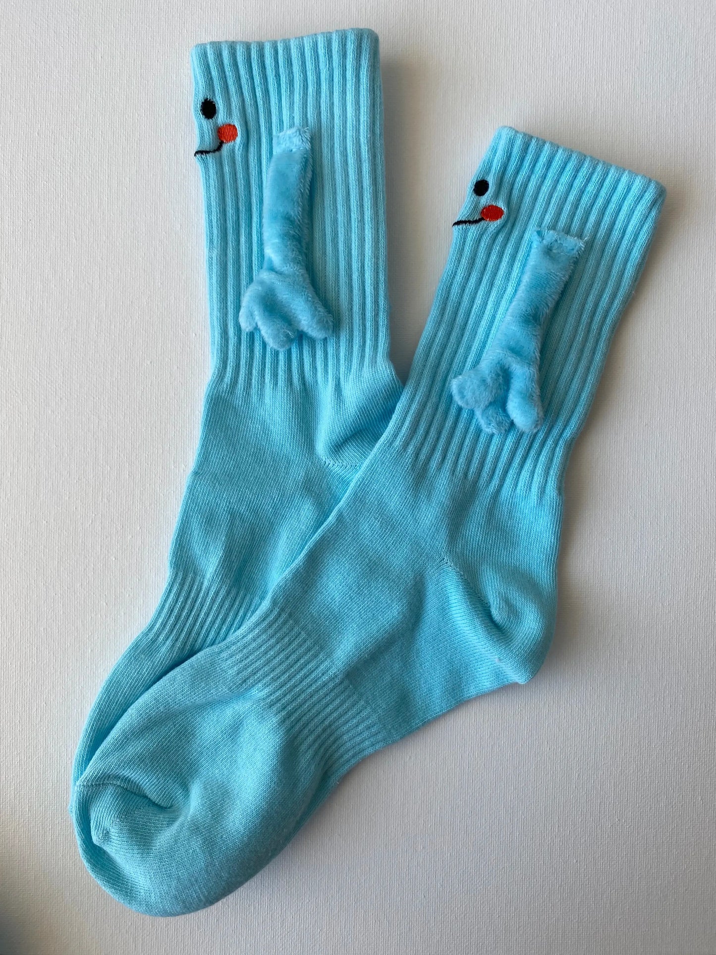Product image of magnetic smiley face family crew sock in blue colour adult size by Sock the Luck up AU