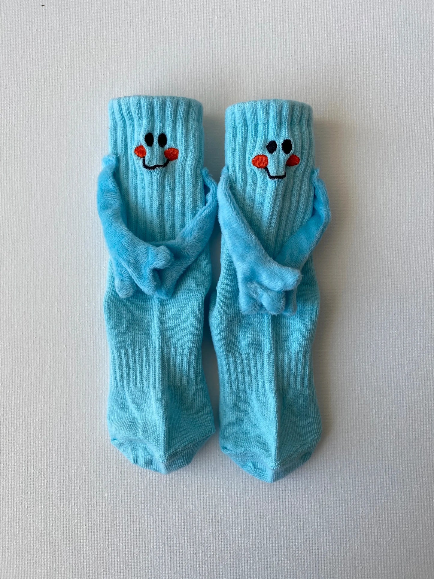 Product image of magnetic smiley face family crew sock in blue colour kid size by Sock the Luck up AU