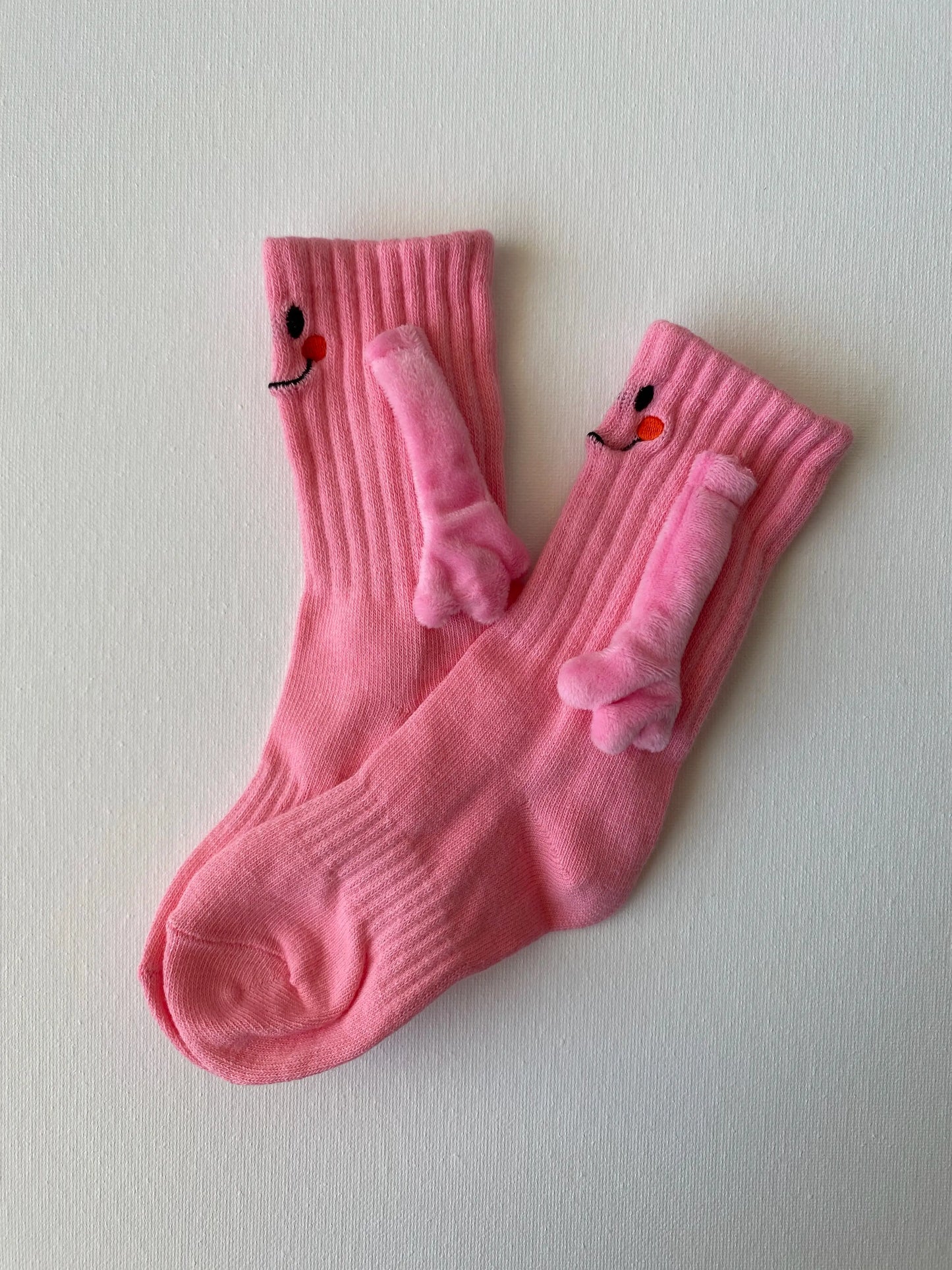 Product image of magnetic smiley face family crew sock in pink colour adult size by Sock the Luck up AU