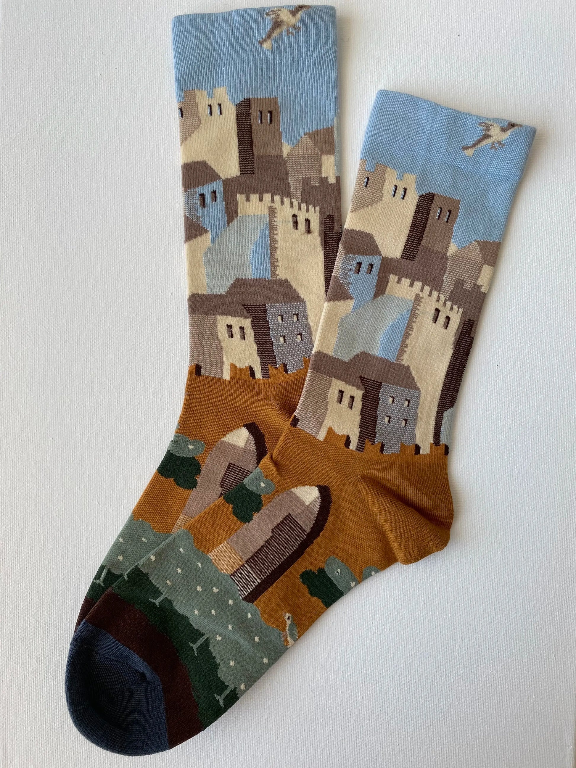Product image of painted lost city unisex crew sock left side by Sock the Luck up AU