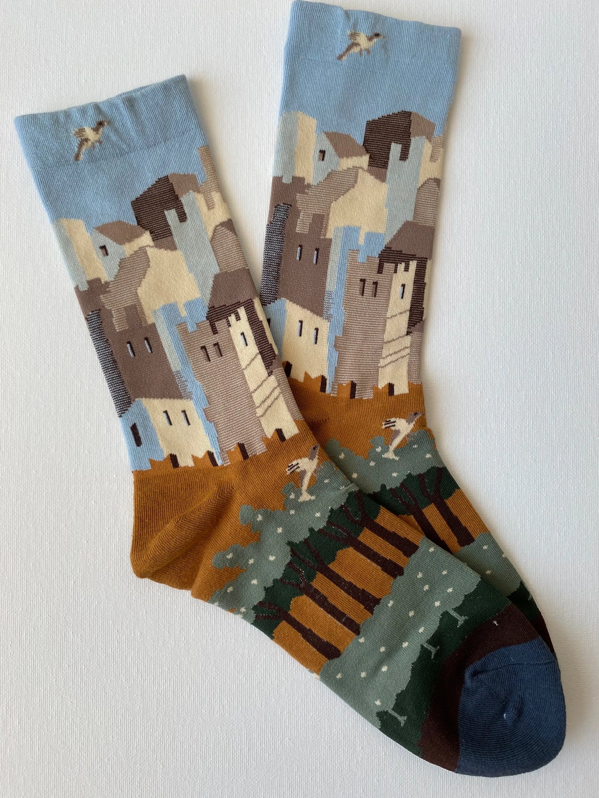 Product image of painted lost city unisex crew sock right side by Sock the Luck up AU