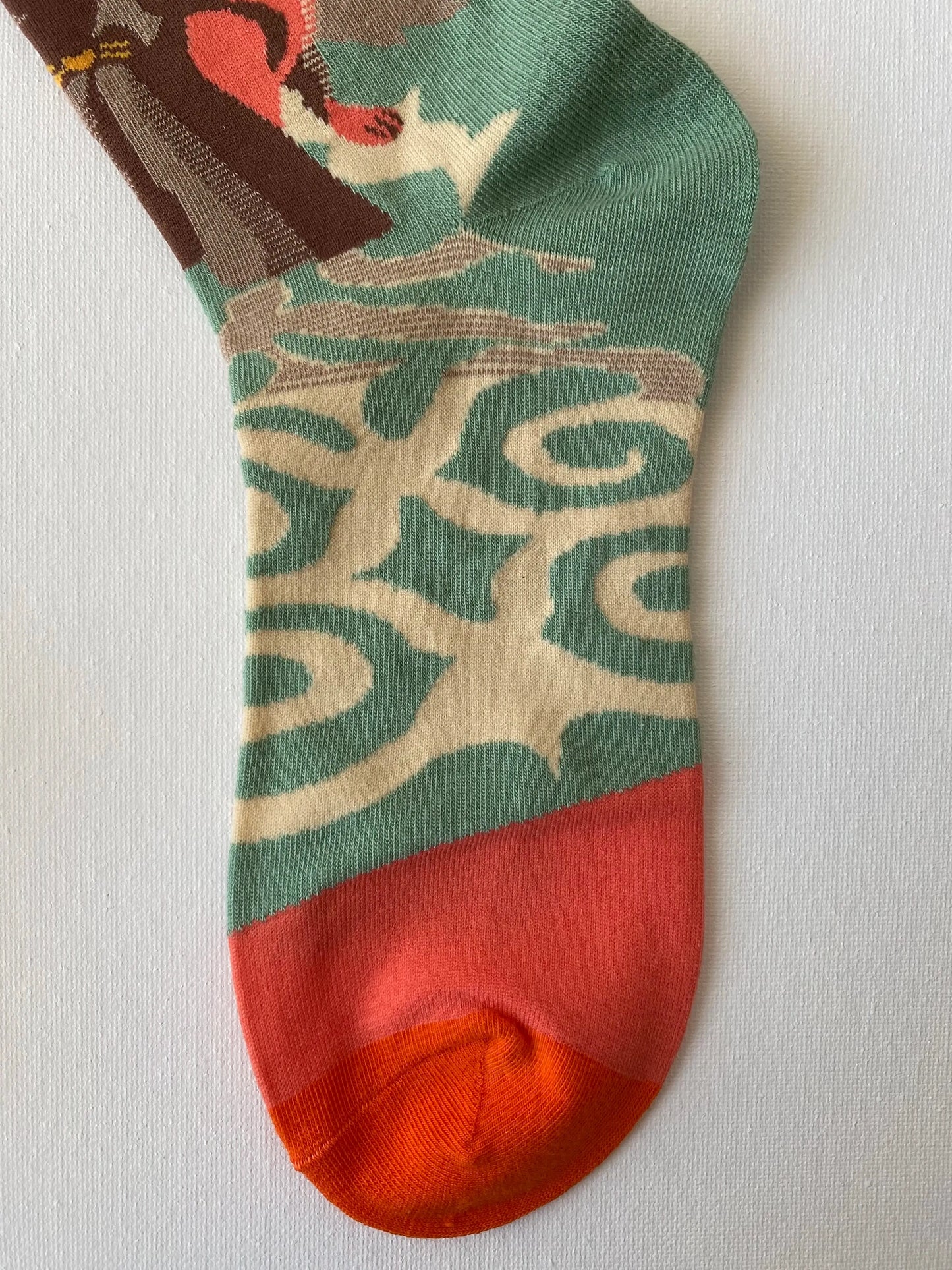 Close up of painted poodle unisex crew sock toe by Sock the Luck up AU