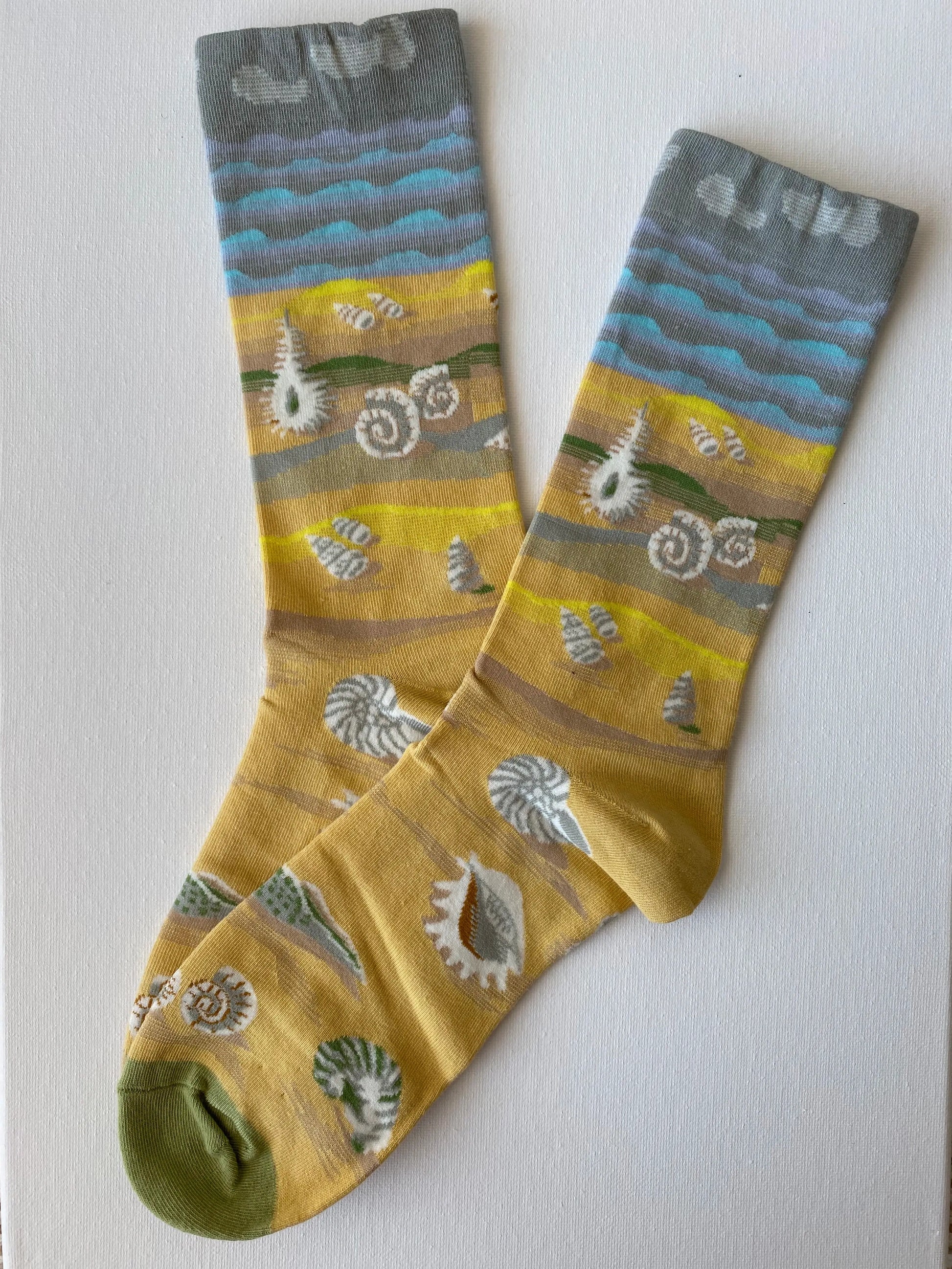 Product image of painted shells unisex crew sock left side by Sock the Luck up AU