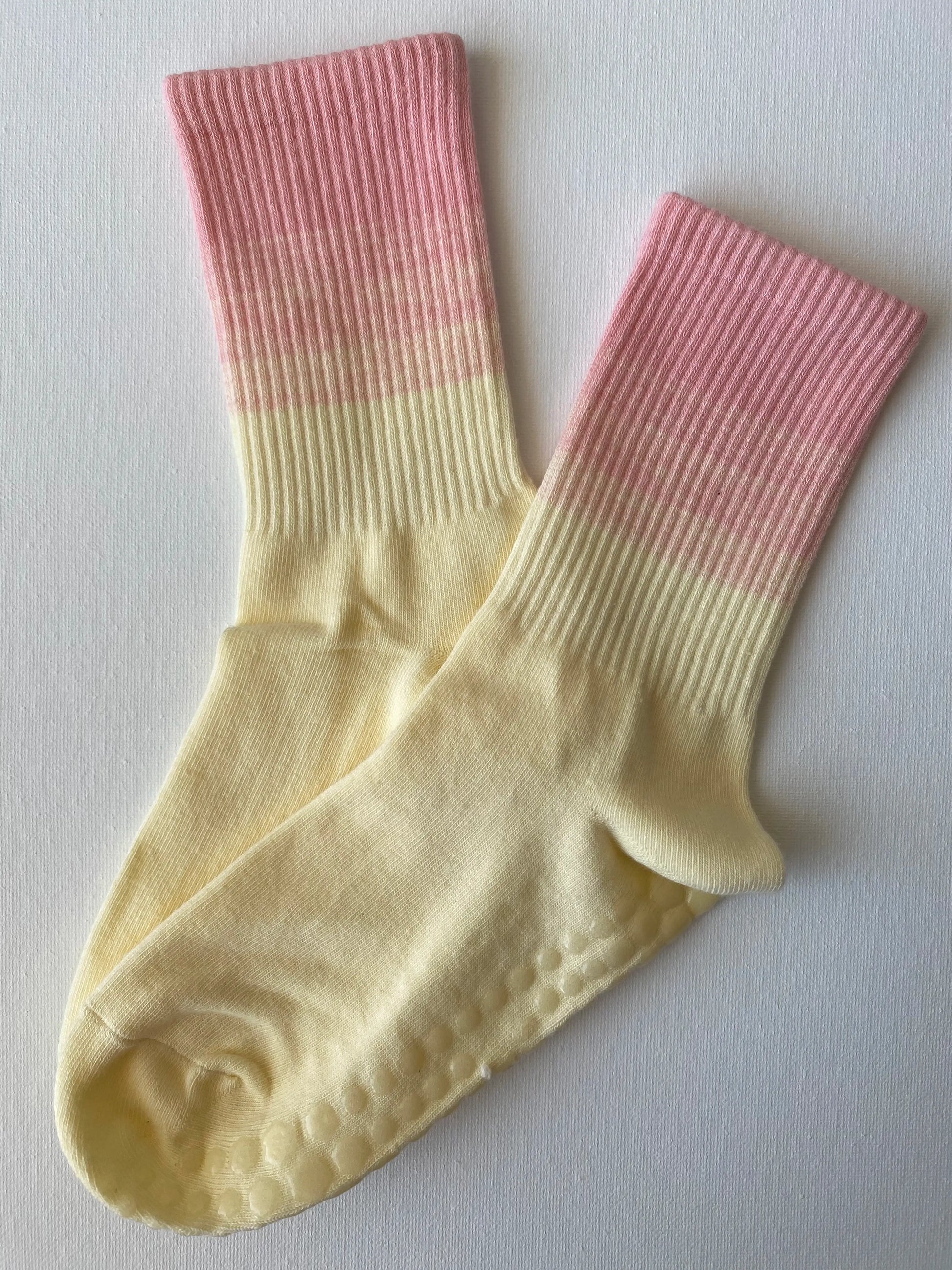 Product image of pastel gradient grip sock in pink and yellow colour by Sock the Luck up AU