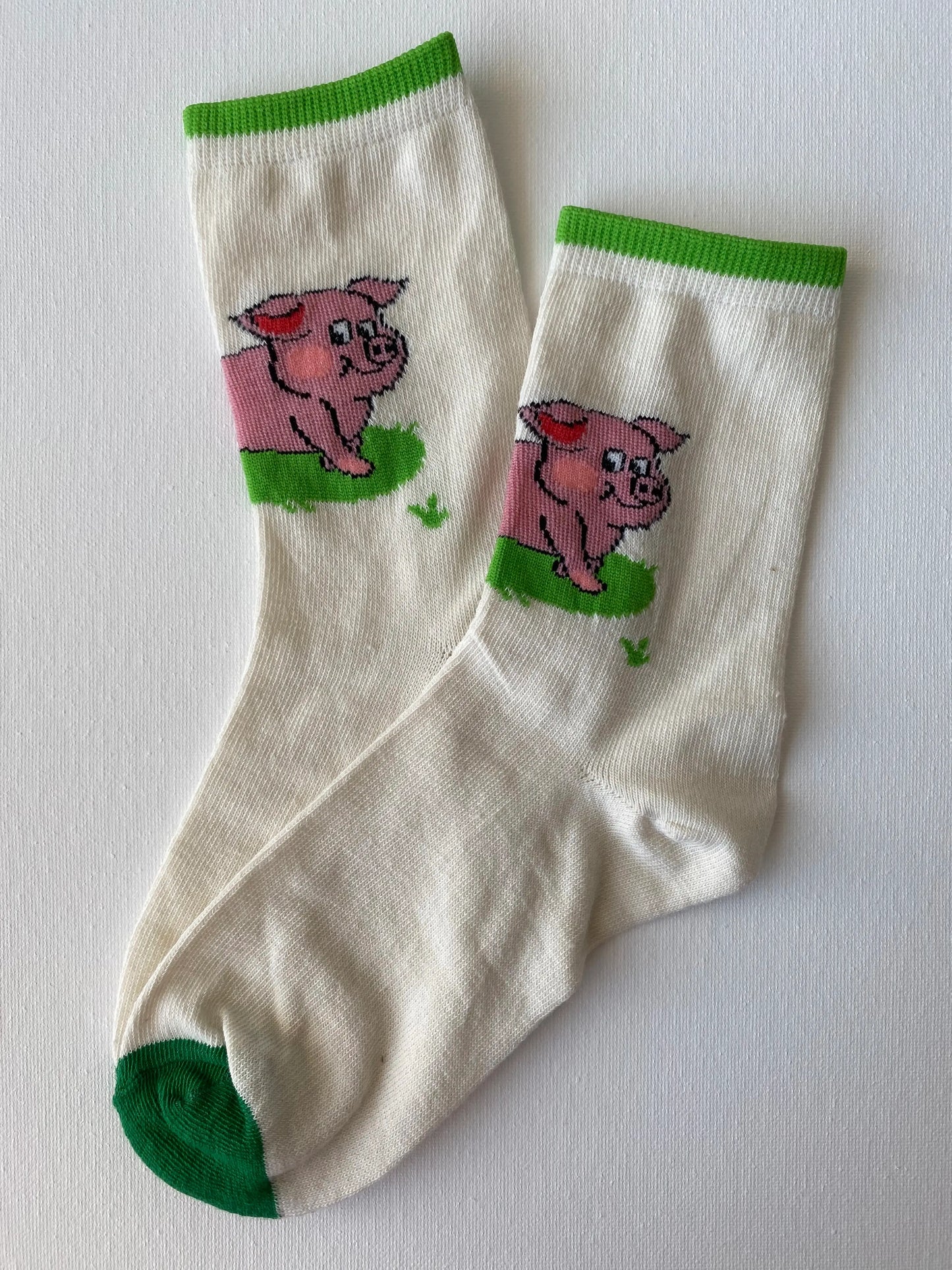 Product image of Piggy Print Crew Sock in green colour left side by Sock the Luck up AU