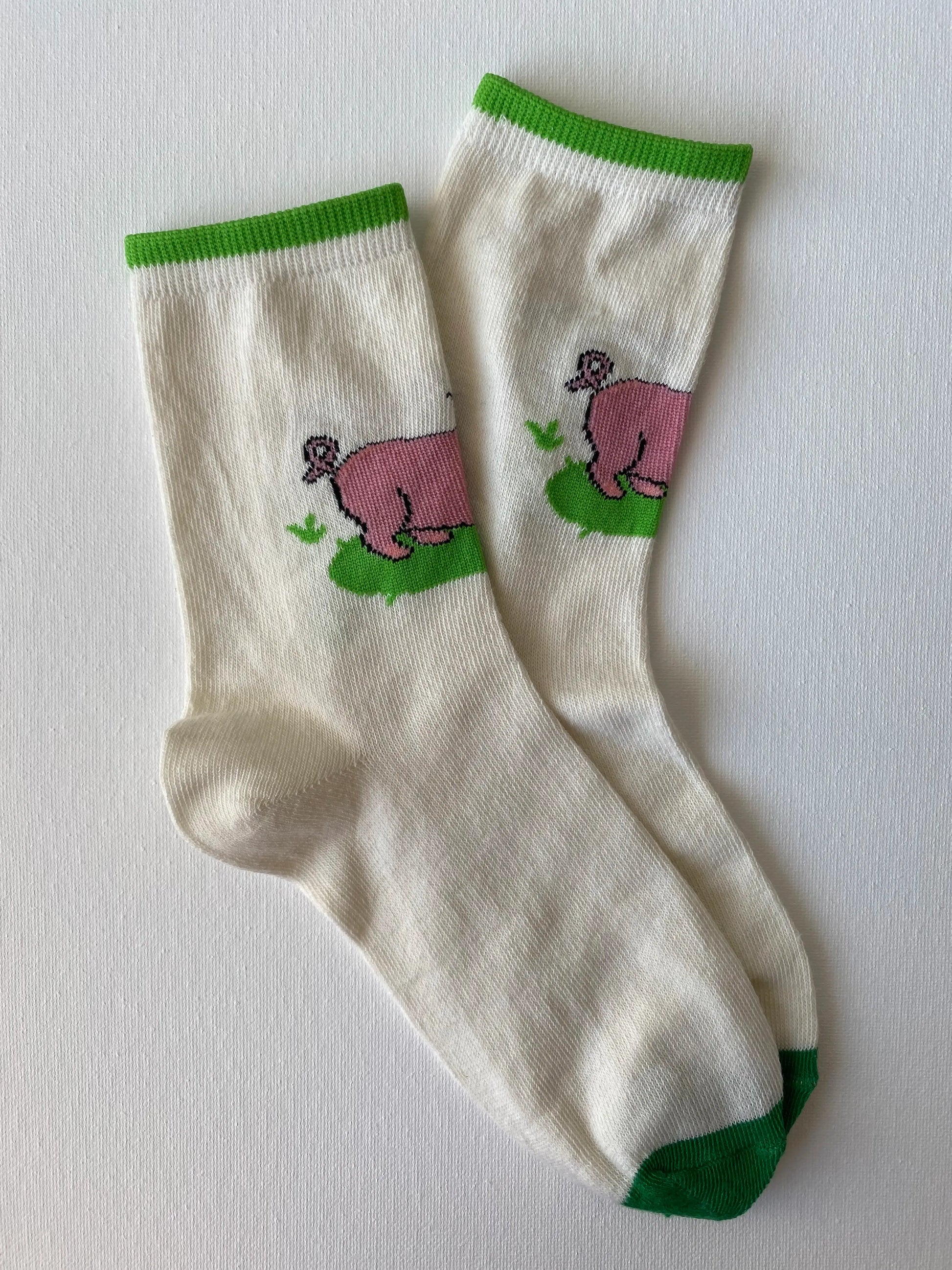 Product image of Piggy Print Crew Sock in green colour right side by Sock the Luck up AU