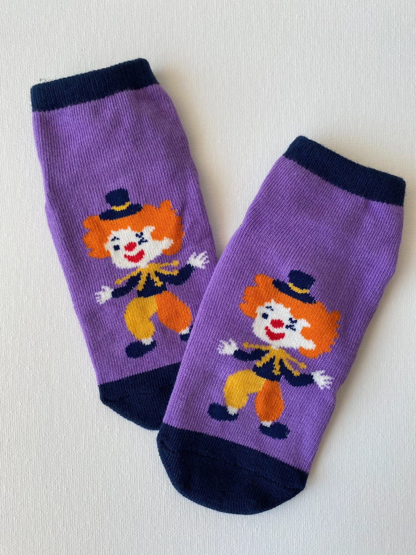 Product image of silly clown family grip sock in purple colour kid size by Sock the Luck up AU