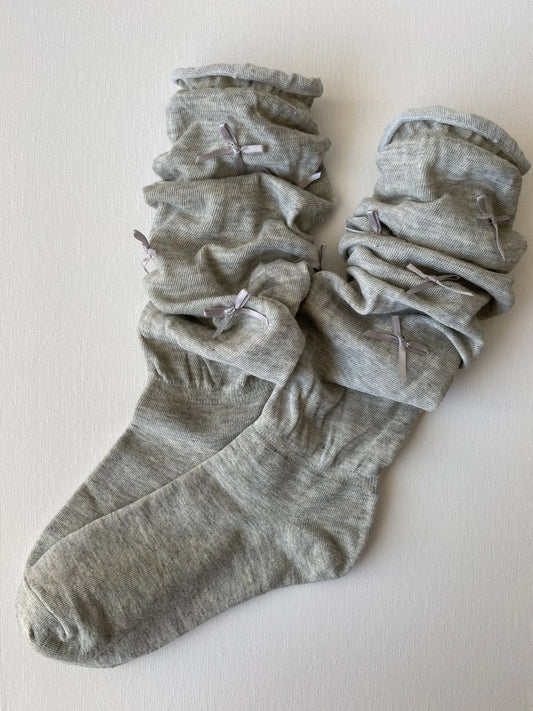 Product image of slouched bow mid calf crew sock in moody grey colour by Sock the Luck up AU