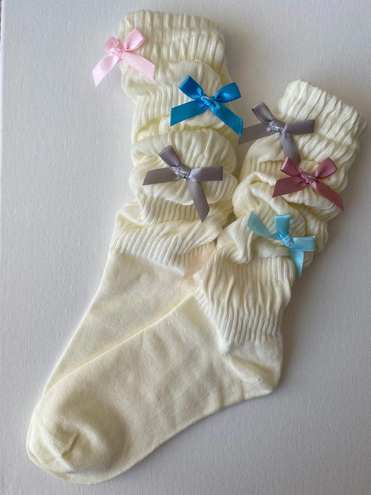 Product image of slouched rainbow bow mid calf crew sock by Sock the Luck up AU