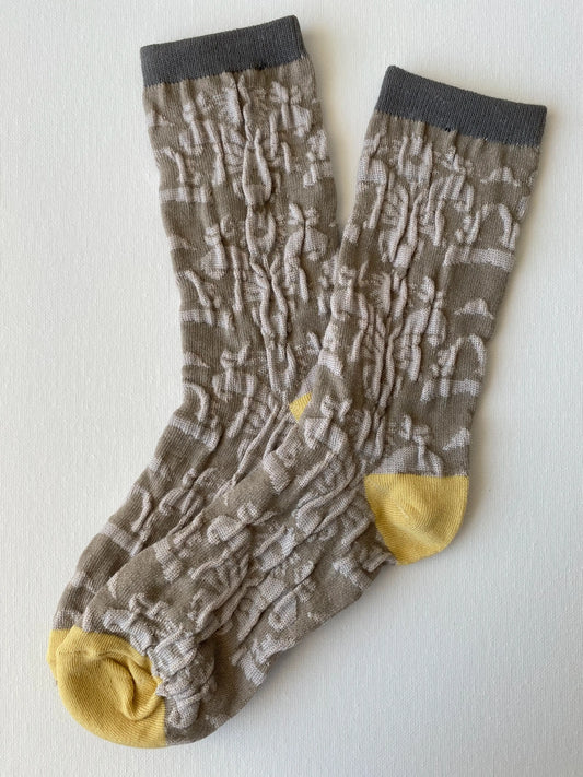 Product image of taupe jacquard crew sock by Sock the Luck up AU