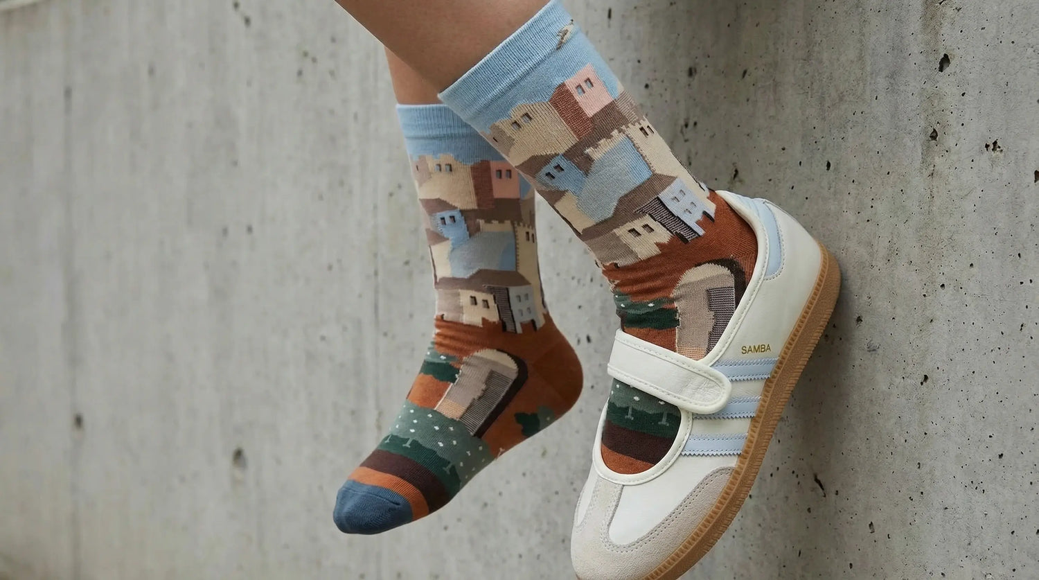 Urban Stride collection socks with artistic, architectural patterns and a modern texture, designed for confident city exploration and street-style looks